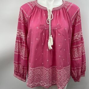 Rachel Zoe faux embroidered print long sleeve large top